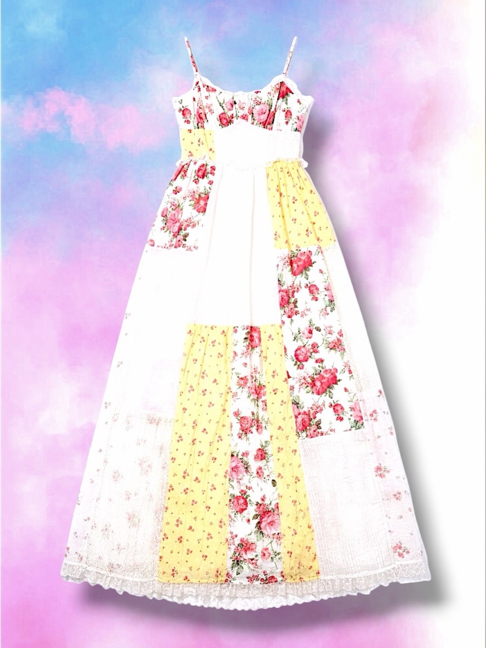 Altar'd State White, Yellow & Pink Floral Patchwork Maxi Dress